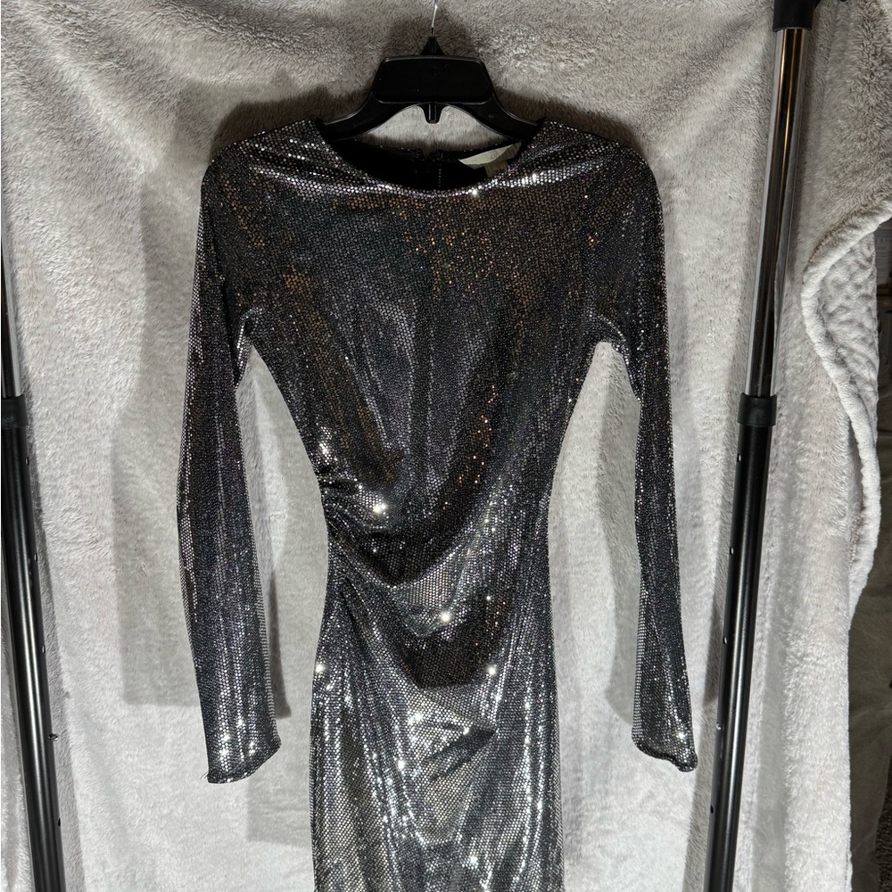 H&M Metallic Silver Long Sleeve Dress